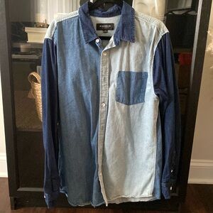 Pac Sun Denim Color Block Button Up Shirt